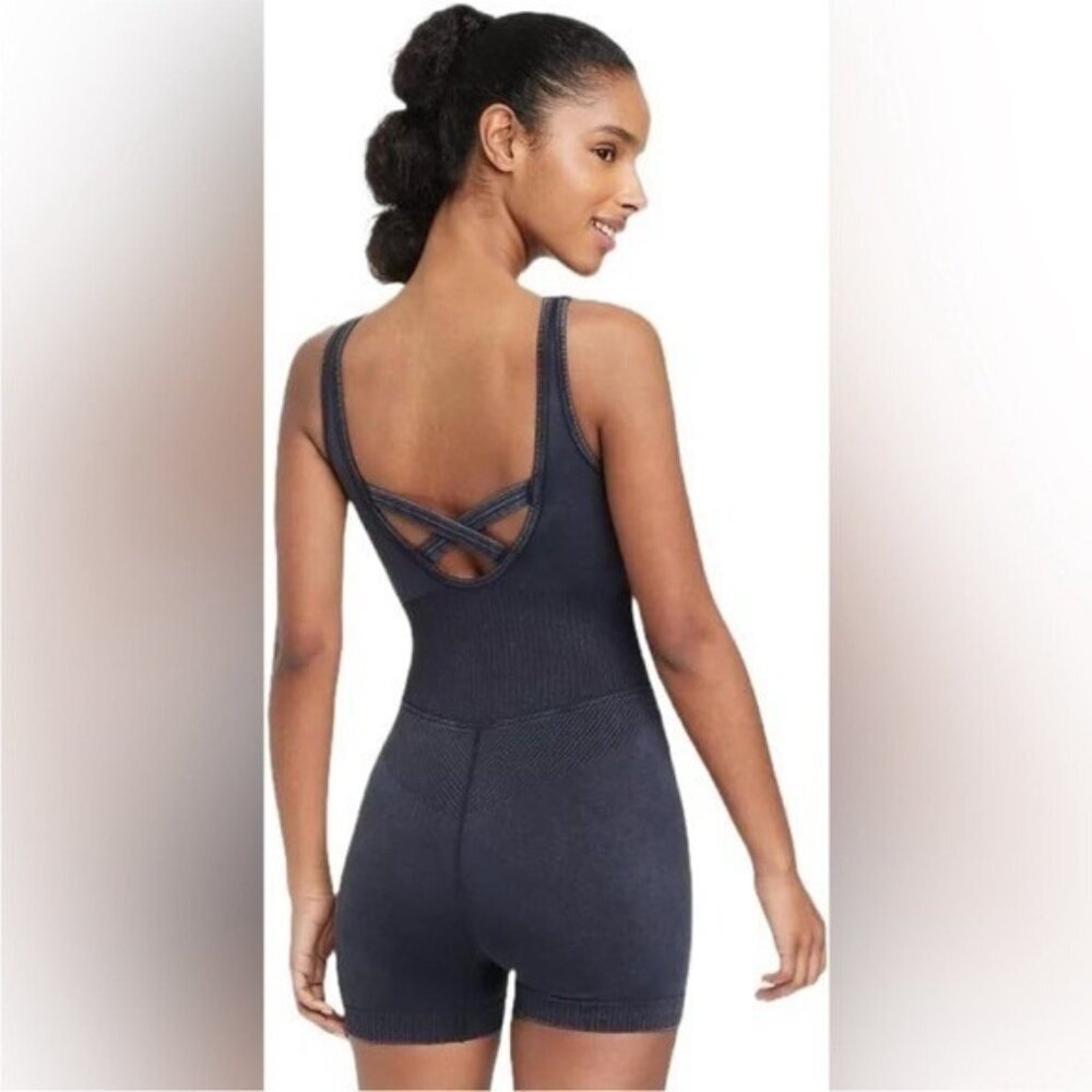 JoyLab Women's Black Grey Crossback Sleeveless Bodysuit Bohemian Acid Wash Small